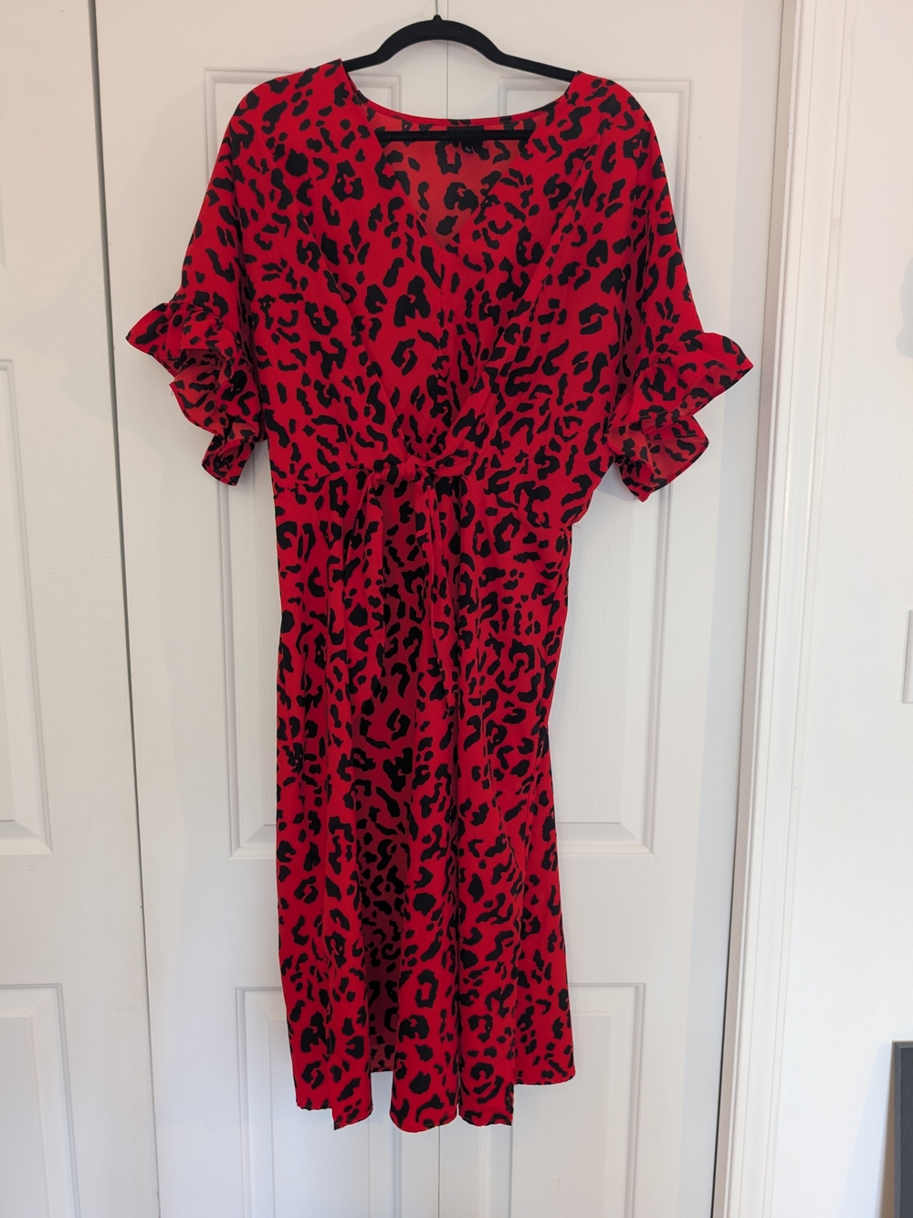 Who What Wear Bright Red Leopard Midi Dress